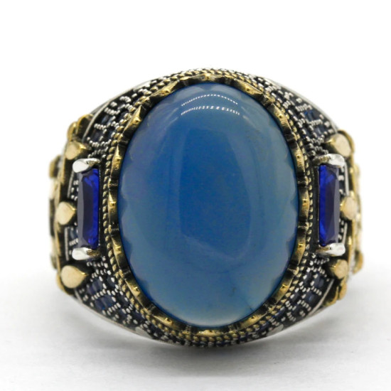 Nuevo Anillo de piedra de ágata Natural, anillo de plata 925 para hombre, tendencia turca, anillo de boda Vintage auspicioso - malaquita tienda 36