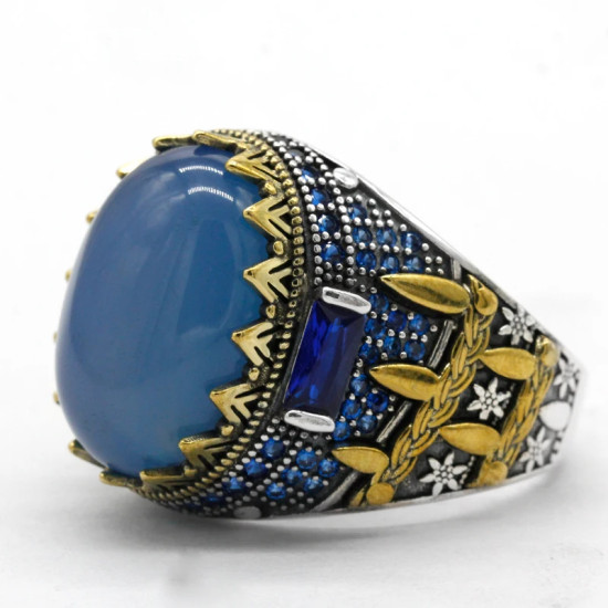 Nuevo Anillo de piedra de ágata Natural, anillo de plata 925 para hombre, tendencia turca, anillo de boda Vintage auspicioso - malaquita tienda 36