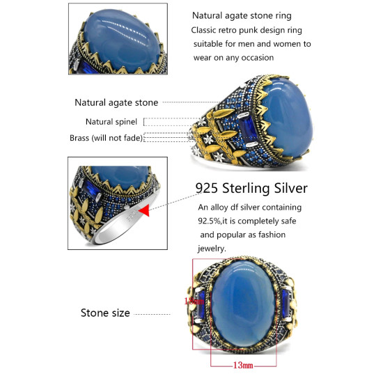 Nuevo Anillo de piedra de ágata Natural, anillo de plata 925 para hombre, tendencia turca, anillo de boda Vintage auspicioso - malaquita tienda 36