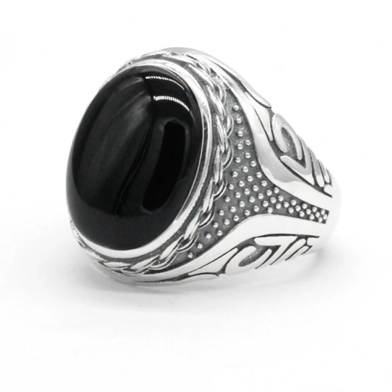 Anillo de plata de ley S925 con ágata Natural negra para hombre, joyería Punk turca Vintage, conjunto de joyería de tendencia, anillos para parejas, anillos para mujer - malaquita tienda 36