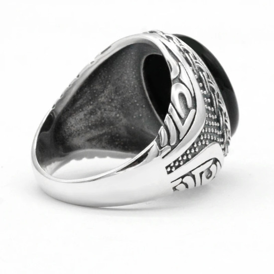 Anillo de plata de ley S925 con ágata Natural negra para hombre, joyería Punk turca Vintage, conjunto de joyería de tendencia, anillos para parejas, anillos para mujer - malaquita tienda 36