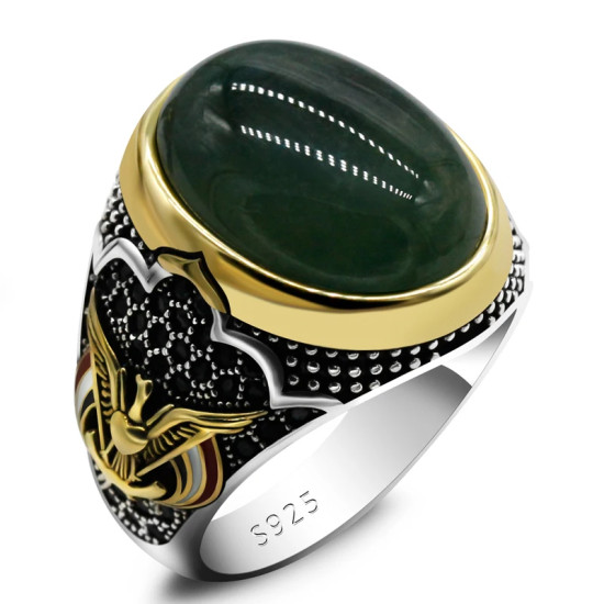 Anillo de plata S925, piedra de ágata india Natural hecha a mano, regalo de fiesta y Festival para hombre, anillo conmemorativo de diseño Retro - malaquita tienda 36