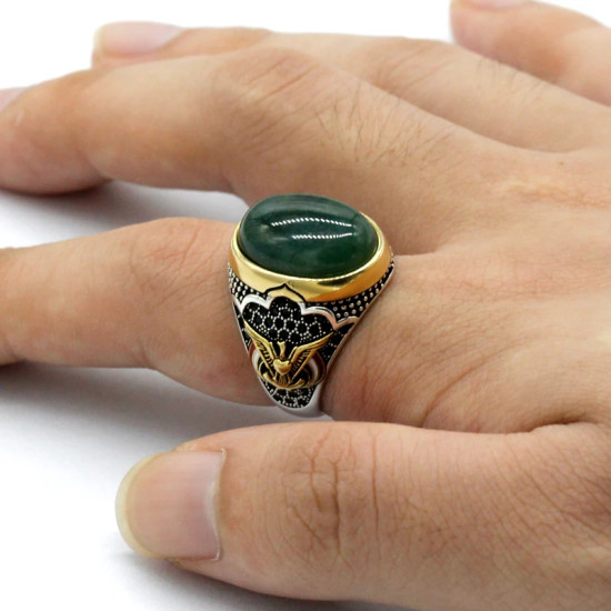 Anillo de plata S925, piedra de ágata india Natural hecha a mano, regalo de fiesta y Festival para hombre, anillo conmemorativo de diseño Retro - malaquita tienda 36