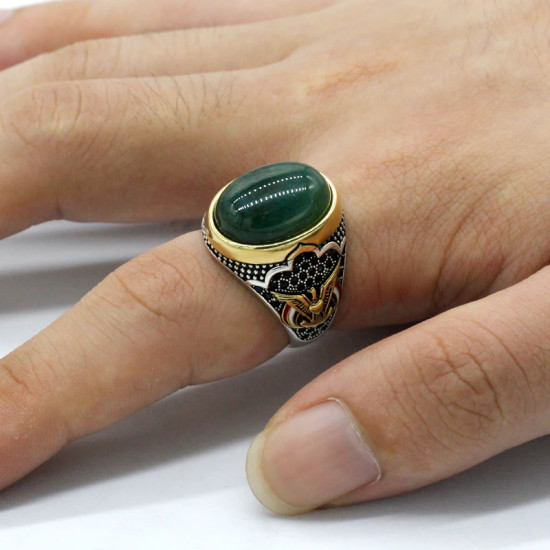 Anillo de plata S925, piedra de ágata india Natural hecha a mano, regalo de fiesta y Festival para hombre, anillo conmemorativo de diseño Retro - malaquita tienda 36