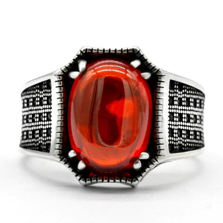 Anillo de plata de ley S925 para hombre, circonita roja de grado A, joyería hecha a mano, regalo de fiesta, regalo Retro de moda Türkiye Anillo de plata de ley S925 para hombre, circonita roja de grado A, joyería hecha a mano, regalo de fiesta, regalo Retro de moda Türkiye