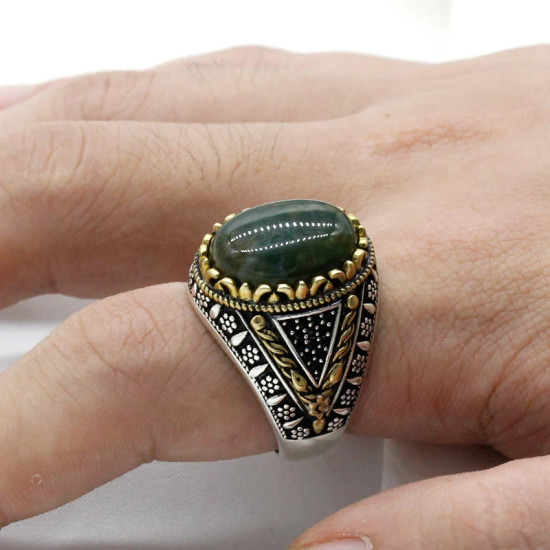 Nuevo anillo ovalado de plata 925 con piedra de ágata india Natural, joyería a la moda para hombres y mujeres, anillo de compromiso/boda de tendencia Punk turca - malaquita tienda 36