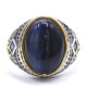 Anillo de plata S925, anillo de ojo de tigre azul para hombres, joyería de diseño tallado, regalo de cumpleaños único hecho a mano - malaquita tienda 36