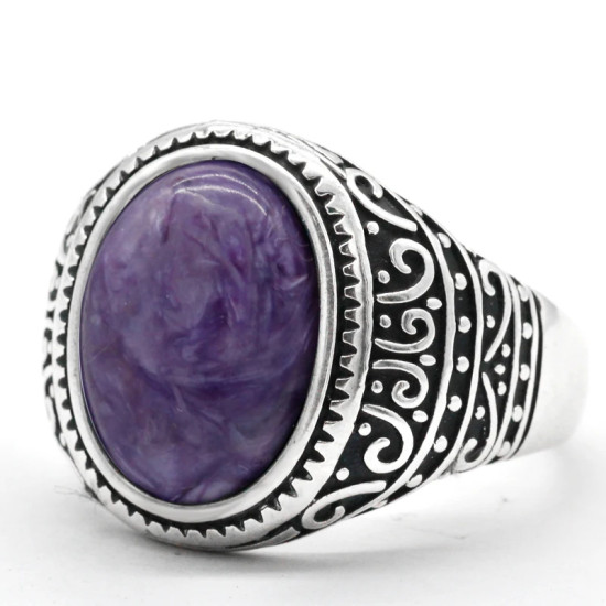 Anillo de plata 925 para hombre con piedra de dragón púrpura Natural, joyería de plata, regalos del Día de San Valentín, anillos de compromiso para hombre y mujer - malaquita tienda 36