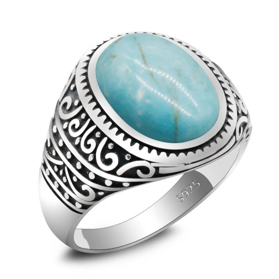 Anillo de plata pura S925 para hombre, regalo hecho a mano de turquesa natural, joyería, regalo del Día de San Valentín, anillo de compromiso para hombres y mujeres - malaquita tienda 36