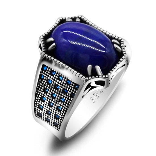 Anillo de plata pura S925, regalo de lapislázuli natural, regalo hecho a mano para fiesta de vacaciones para hombres al por mayor, joyería exquisita - malaquita tienda 36