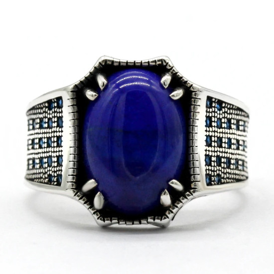 Anillo de plata pura S925, regalo de lapislázuli natural, regalo hecho a mano para fiesta de vacaciones para hombres al por mayor, joyería exquisita - malaquita tienda 36