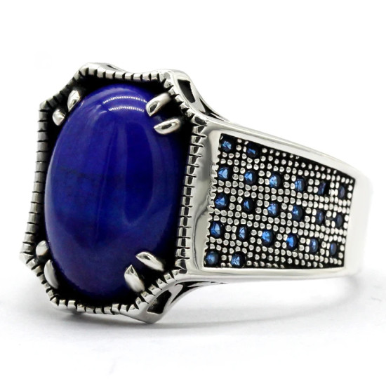 Anillo de plata pura S925, regalo de lapislázuli natural, regalo hecho a mano para fiesta de vacaciones para hombres al por mayor, joyería exquisita - malaquita tienda 36