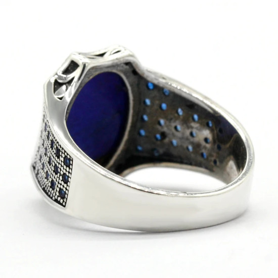 Anillo de plata pura S925, regalo de lapislázuli natural, regalo hecho a mano para fiesta de vacaciones para hombres al por mayor, joyería exquisita - malaquita tienda 36