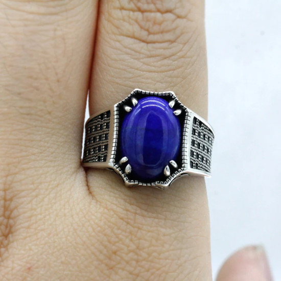 Anillo de plata pura S925, regalo de lapislázuli natural, regalo hecho a mano para fiesta de vacaciones para hombres al por mayor, joyería exquisita - malaquita tienda 36