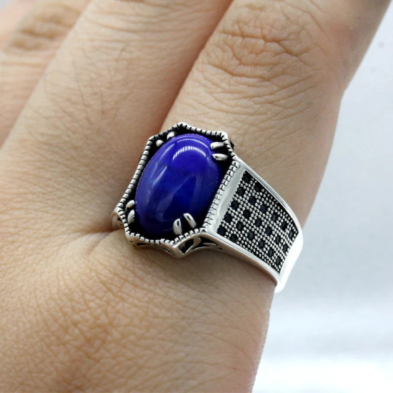 Anillo de plata pura S925, regalo de lapislázuli natural, regalo hecho a mano para fiesta de vacaciones para hombres al por mayor, joyería exquisita - malaquita tienda 36
