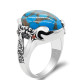 Anillo de Plata de Ley 925 pura con piedra turquesa Natural para hombre, anillo de sello con líneas de garra estampadas, anillo de fiesta Vintage, joyería fina - malaquita tienda 36
