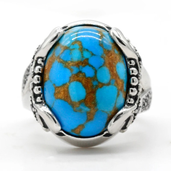 Anillo de Plata de Ley 925 pura con piedra turquesa Natural para hombre, anillo de sello con líneas de garra estampadas, anillo de fiesta Vintage, joyería fina - malaquita tienda 36