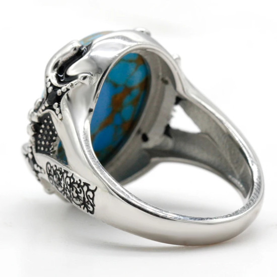 Anillo de Plata de Ley 925 pura con piedra turquesa Natural para hombre, anillo de sello con líneas de garra estampadas, anillo de fiesta Vintage, joyería fina - malaquita tienda 36