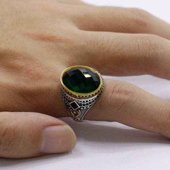 Anillo de plata S925, piedra de cristal cúbica verde, regalo hecho a mano, regalo de joyería de fiesta de lujo vintage - malaquita tienda 36