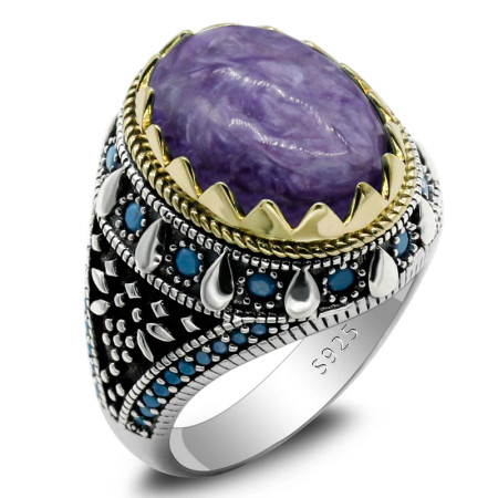 Anillo de plata pura S925, cristal de dragón púrpura natural vintage, lujoso estilo punk, regalo hecho a mano para hombres Anillo de plata pura S925, cristal de dragón púrpura natural vintage, lujoso estilo punk, regalo hecho a mano para hombres