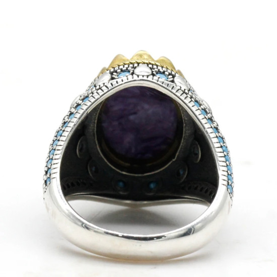 Anillo de plata pura S925, cristal de dragón púrpura natural vintage, lujoso estilo punk, regalo hecho a mano para hombres - malaquita tienda 36
