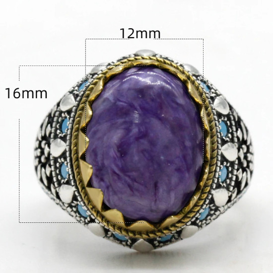 Anillo de plata pura S925, cristal de dragón púrpura natural vintage, lujoso estilo punk, regalo hecho a mano para hombres - malaquita tienda 36