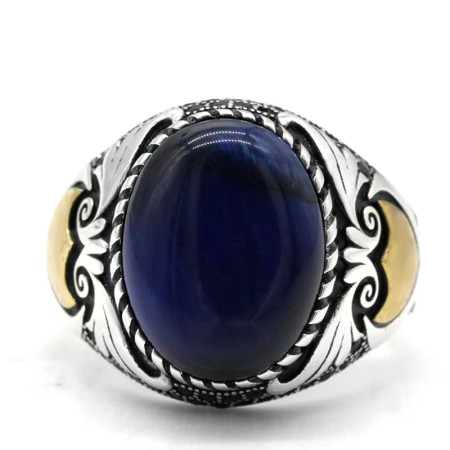 Anillo de plata de ley S925, ojo de tigre azul Natural hecho a mano, anillo de regalo de lujo para fiesta de vacaciones Punk Türkiye Anillo de plata de ley S925, ojo de tigre azul Natural hecho a mano, anillo de regalo de lujo para fiesta de vacaciones Punk Türkiye