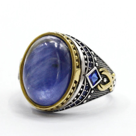 Anillo de plata hecho a mano para hombre S925, cristal azul Natural, joyería de lujo auténtica, Retro, Festival, fiesta, regalo de trabajador Anillo de plata hecho a mano para hombre S925, cristal azul Natural, joyería de lujo auténtica, Retro, Festival, fiesta, regalo de trabajador