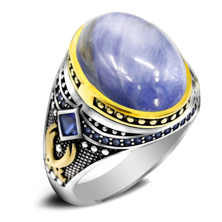 Anillo de plata hecho a mano para hombre S925, cristal azul Natural, joyería de lujo auténtica, Retro, Festival, fiesta, regalo de trabajador Anillo de plata hecho a mano para hombre S925, cristal azul Natural, joyería de lujo auténtica, Retro, Festival, fiesta, regalo de trabajador