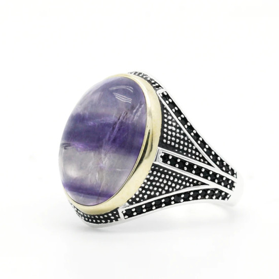 S925 plata esterlina ovalada fluorita Natural Türkiye joyería hecha a mano señora hombre regalo de fiesta de aniversario - malaquita tienda 36