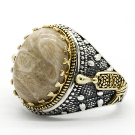 Anillo hecho a mano a la moda para hombre, joyería, piedra de coral de oro natural, anillo de plata s925 hecho a mano, regalo de fiesta para hombre Anillo hecho a mano a la moda para hombre, joyería, piedra de coral de oro natural, anillo de plata s925 hecho a mano, regalo de fiesta para hombre