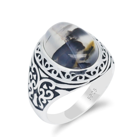 Anillos de boda de 100% Plata de Ley 925 para hombres y mujeres, piedra de ágata Natural ovalada, anillo de sello estilo Punk de mariposa Vintage - malaquita tienda 36
