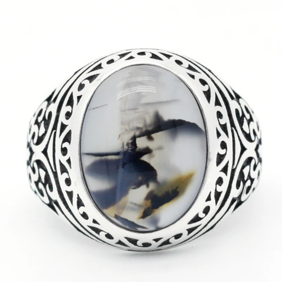 Anillos de boda de 100% Plata de Ley 925 para hombres y mujeres, piedra de ágata Natural ovalada, anillo de sello estilo Punk de mariposa Vintage - malaquita tienda 36