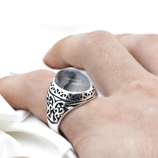 Anillos de boda de 100% Plata de Ley 925 para hombres y mujeres, piedra de ágata Natural ovalada, anillo de sello estilo Punk de mariposa Vintage - malaquita tienda 36