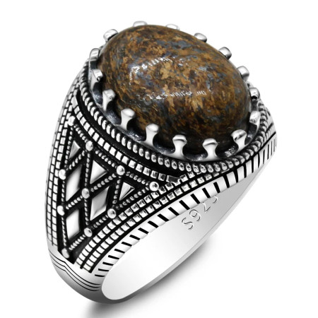 Anillo de piedra caliza Natural para hombre, Plata de Ley 925, anillos clásicos geométricos Vintage con piedras preciosas originales, joyería turca
