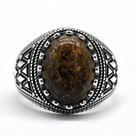 Anillo de piedra caliza Natural para hombre, Plata de Ley 925, anillos clásicos geométricos Vintage con piedras preciosas originales, joyería turca