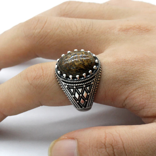 Anillo de piedra caliza Natural para hombre, Plata de Ley 925, anillos clásicos geométricos Vintage con piedras preciosas originales, joyería turca - malaquita tienda 36