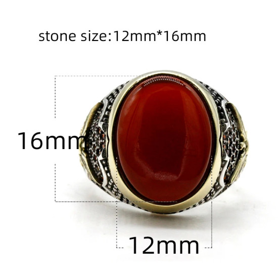 Anillo hecho a mano de plata S925 para hombre, joyería Premium Türkiye, piedra de ágata roja Natural, regalo hecho a mano para Festival para hombre - malaquita tienda 36
