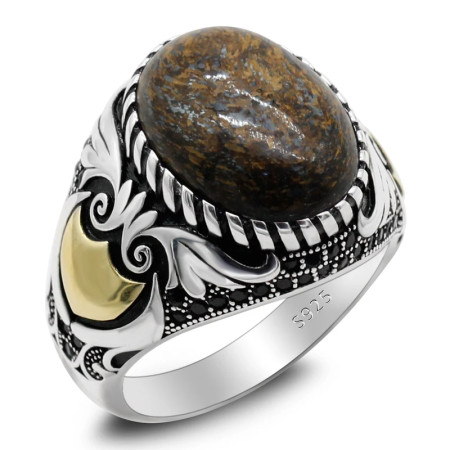 Anillo hecho a mano de plata de ley S925, piedra gris bronce Natural, regalo de vacaciones para fiesta de vacaciones Punk Türkiye Anillo hecho a mano de plata de ley S925, piedra gris bronce Natural, regalo de vacaciones para fiesta de vacaciones Punk Türkiye