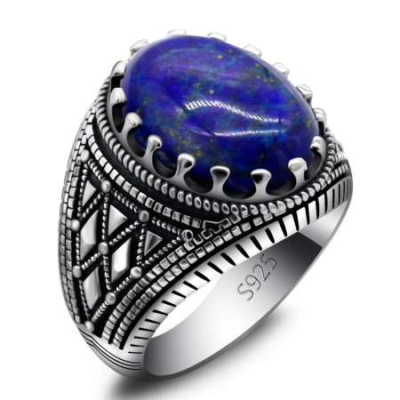 Anillo turco para hombre, Plata de Ley 925, piedra lapislázuli Vintage con anillos a rayas, joyería fina de plata para regalo de marido masculino Anillo turco para hombre, Plata de Ley 925, piedra lapislázuli Vintage con anillos a rayas, joyería fina de plata para regalo de marido masculino