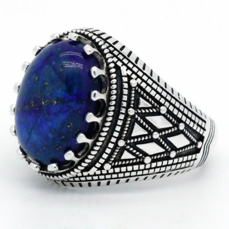 Anillo turco para hombre, Plata de Ley 925, piedra lapislázuli Vintage con anillos a rayas, joyería fina de plata para regalo de marido masculino Anillo turco para hombre, Plata de Ley 925, piedra lapislázuli Vintage con anillos a rayas, joyería fina de plata para regalo de marido masculino