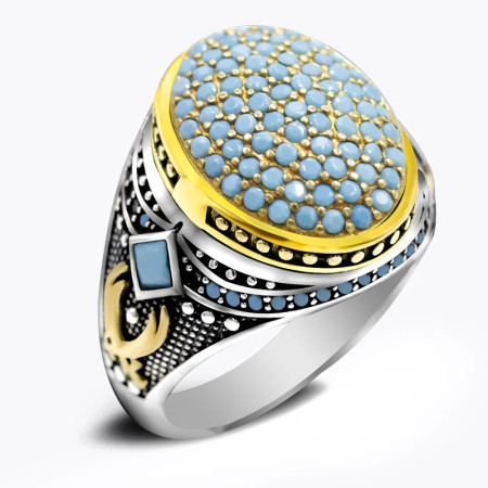Anillo de plata pura S925, joyería con incrustaciones de turquesa natural, nuevo regalo hecho a mano para hombres, joyería de moda para la primera vez Anillo de plata pura S925, joyería con incrustaciones de turquesa natural, nuevo regalo hecho a mano para hombres, joyería de moda para la primera vez