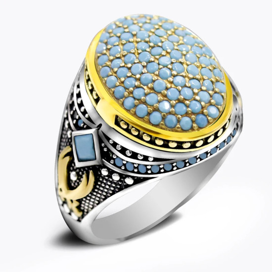Anillo de plata pura S925, joyería con incrustaciones de turquesa natural, nuevo regalo hecho a mano para hombres, joyería de moda para la primera vez - malaquita tienda 36