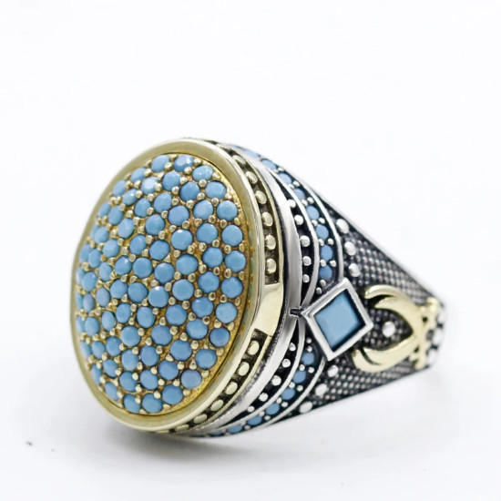 Anillo de plata pura S925, joyería con incrustaciones de turquesa natural, nuevo regalo hecho a mano para hombres, joyería de moda para la primera vez - malaquita tienda 36