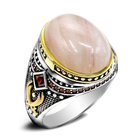 Roca de cuarzo natural combinada con diseño de conjunto de anillos de plata de ley 925 para hombre, anillo de joyería de estilo Punk Popular para hombre, regalo gratis - malaquita tienda 36