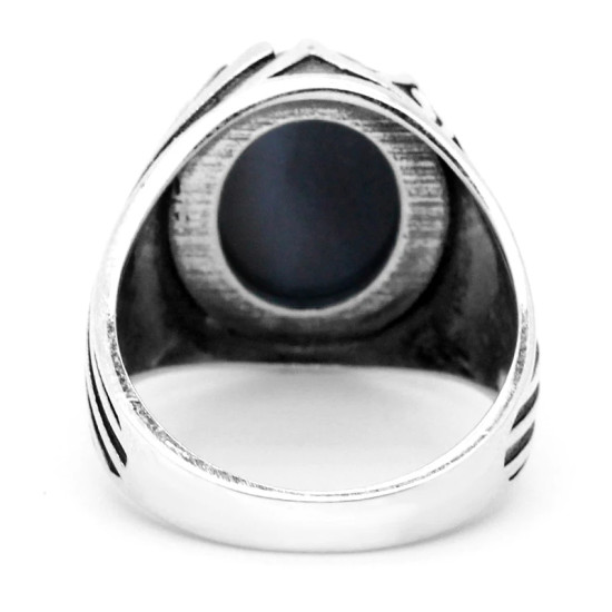 Anillo de plata de ley 925, regalo hecho a mano para hombres y mujeres, piedra de ágata de ojo natural, anillo de corona vintage, regalo de hombre CZ negro - malaquita tienda 36