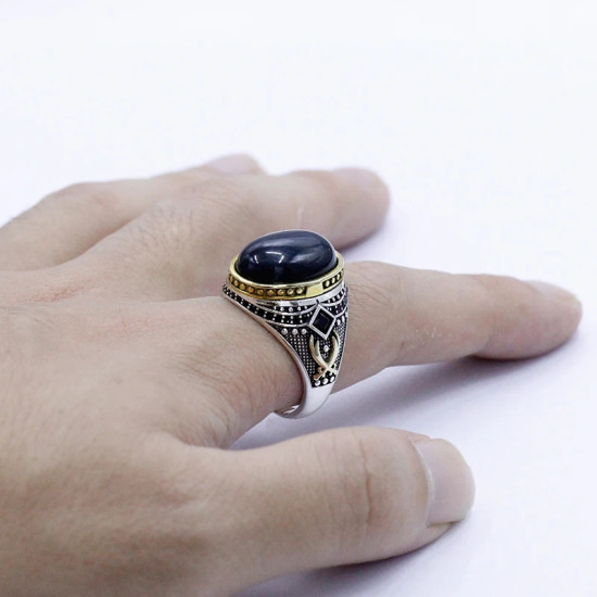 Anillo de plata S925, joyería hecha a mano para hombre, piedra de ojo de tigre azul Natural, regalo de fiesta Retro de lujo ligero para hombre - malaquita tienda 36
