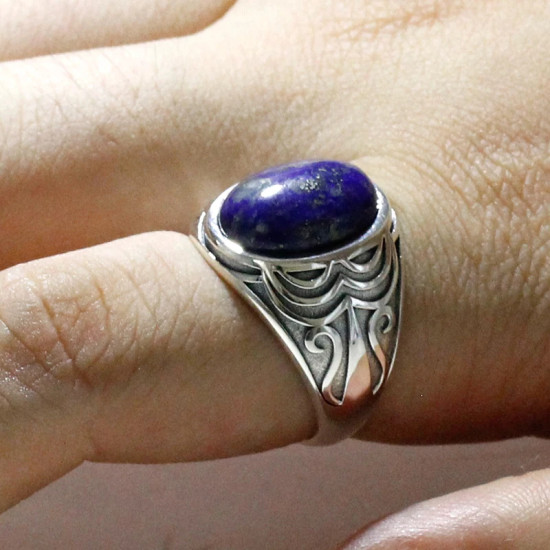 Anillo para hombre s925 plata pura piedra preciosa natural retro regalo de fiesta de vacaciones conjunto de joyería de plata tailandesa anillo hecho a mano - malaquita tienda 36