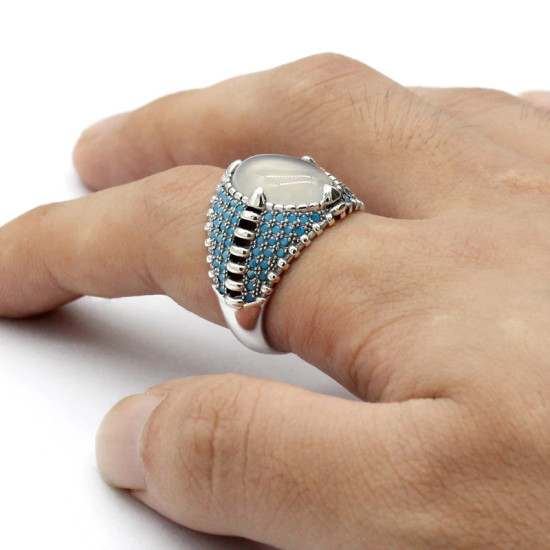 Anillo de Plata de Ley 925 para hombre, piedra de ónix Natural a la moda, regalo Vintage para amante, conjunto de joyería de pavo, anillo de tendencia para mujer - malaquita tienda 36