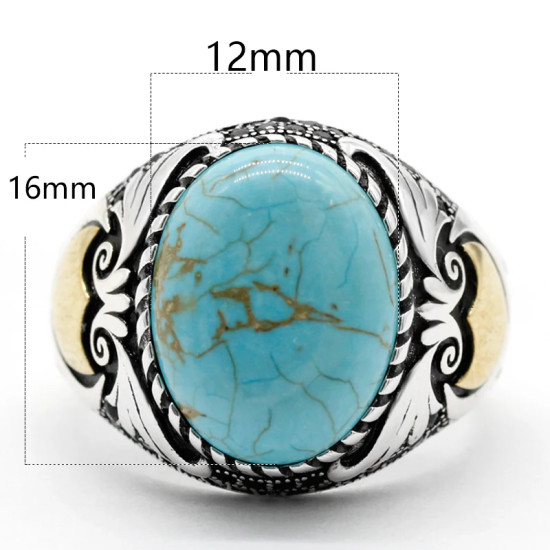 Nuevo Anillo de Plata de Ley 925 con turquesa Natural para hombre, alas Punk turcas, exquisito anillo de fiesta de cóctel para hombres y mujeres para amigos - malaquita tienda 36